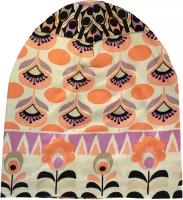 шапка ANRU Шапочка из тонкой вискозы с абстрактно-цветочным орнаментом (коралловый и лиловый)
