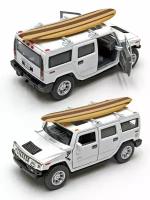 Металлическая машинка Kinsmart 1:40 «2005 Hummer H2 SUV (Cерфинг)» инерционная, белая KT5337DS-4