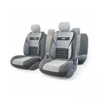 AUTOPROFI CMB-1105 D. GY/L. GY Авточехлы COMFORT COMBO, мультиконтурные, поддержка спины + поддержка плеч + поясничный упор. форм. велюр, 11 предм, карман, 6 молний т. сер./св. серый