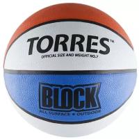 Мяч баскетбольный TORRES Block цв.белый синий красный р.7