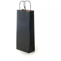 Подарочный крафт пакет под бутылку с кручеными ручками, черный, размер 14+8х33 см, 50 шт