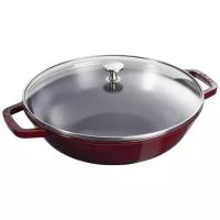 Вок Staub 30см со стеклянной крышкой, гранат