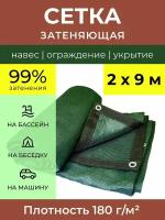 Сетка затеняющая усиленная 2х9 м Политарп 180 с люверсами, теневой навес для дачи теплицы бассейна беседки, укрывной тент садовый, декоративный забор