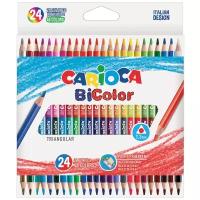 Карандаши двусторонние Carioca "Bi-color", 24 штуки, 48 цветов, трехгранные, заточенные (43031)