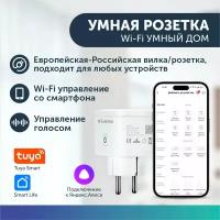 Умная розетка с Wi-Fi, мониторинг потребления, Яндекс Алисой, Smart Life, Tuya Smart 16А с таймером с голосовым управлением для дома