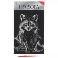 Гравюра на подложке «Енот» с металлическим эффектом «серебро» А4