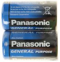 Батарейка солевая Panasonic General Purpose, C, R14-2S, 1.5В, спайка, 2 шт