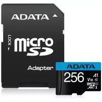 Карта памяти ADATA microSDXC 256 ГБ Class 10, V10, A1, UHS-I, R/W 100/25 МБ/с, адаптер на SD, 1 шт., черный/синий