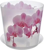 Горшок для цветов / кашпо с поддоном деко Орхидея 2.4л IDEA, 16x15.5 см, прозрачный/розовый