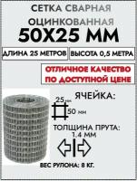 Сетка сварная оцинкованная (рулон) 1.4мм, 50х25 мм, 0,5х25 м