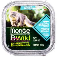 Влажный корм для кошек Monge BWILD Feed the Instinct, беззерновой, с треской, с овощами 100 г (паштет)