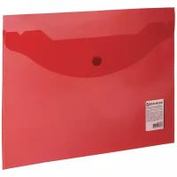 BRAUBERG Папка-конверт с кнопкой A5, прозрачный пластик, красный