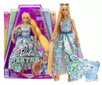 Barbie Extra Fancy Puppe im blauen Kleid mit Blumenmuster