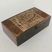 Коробка для чайных пакетиков из дерева, чайница большая, 4 отделения с узором Art and tea Звездная ночь - 12300