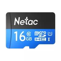 Карта памяти Netac microSDHC 16 ГБ Class 10, UHS Class 1, R 80 МБ/с, адаптер на SD, черный/синий