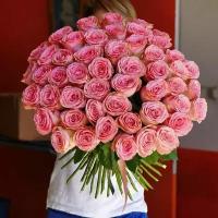 Букет Роза розовая 51 шт, красивый букет цветов, шикарный, цветы премиум, пионовидные розы