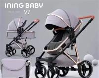 Коляска Ining baby V7 для детей до 3 лет, Реверсивный блок, Компактная, стильная, комфортная, серый