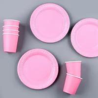 Набор бумажной посуды, 6 тарелок, 6 стаканов, цвет розовый ТероПром 9683691