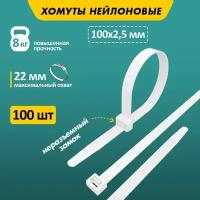 Хомут кабельный 2.5х100 нейл. бел. (уп.100шт) Rexant 07-0100