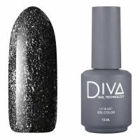 Гель лак для ногтей с блестками Diva Nail Technology плотный, темный, черный, 15 мл