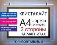 Тонкая панель световая светодиодная кристалайт двусторонняя подвесная формат А4 горизонтальная