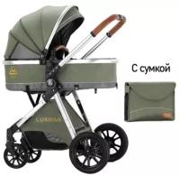 Коляска-трансформер Luxmom V9 2в1, легкая коляска для новорожденных (оливковая)