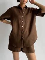 Рубашка QUALITY с коротким рукавом "Шоколад" (Размер: Xs-m)