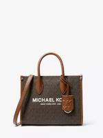 Сумка тоут MICHAEL KORS Mirella повседневная, натуральная кожа, регулируемый ремень, коричневая