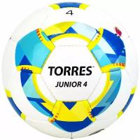 Мяч футб. "TORRES Junior-4" арт. F320234, р.4, вес 310-330 г, глянц. ПУ, 3 сл, 32п, руч. сш, бел-жел-гол