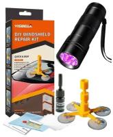 Ремкомплект + Ультрафиолетовый фонарик Клей Полимер для ремонта сколов и трещин лобового стекла автомобиля