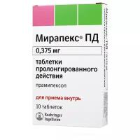 Мирапекс ПД, таблетки пролонг. 0.375 мг, 10 шт