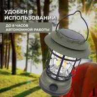 Кемпинговый ручной фонарь светодиодный на солнечной батарее BRIGHT LIGHT/Для отдыха на природе, для туризма, в палатку/S-27/Зеленый