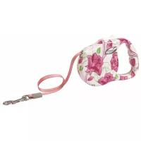 Поводок-рулетка для собак Freego Medium Розовый цветок ленточный