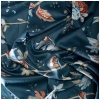Ткань сатин постельный PAMUK бирюзовый цветы (2531-2)