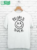 Футболка 100% хлопок с принтом PEOPLE SUCK белая 50-52 XL