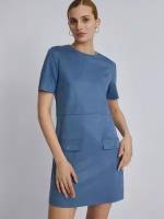 Замшевое платье-футболка в длине мини с коротким рукавом, цвет Выстиранный синий, размер S 023328139033