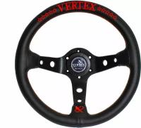 Руль спортивный Vertex красный кожа с черными спицами и выносом