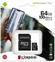 Карта памяти MicroSDHC 64GB Class 10 Kingston Canvas Select Plus A1 100MB/s + SD адаптер