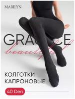 Marilyn GRACE W03 black/gray Колготки женские черно-серые капроновые 40 ден, размер 1/2, геометрический узор, ластовица