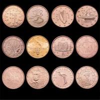Набор монет евроцентов, 12 шт, случайные, состояние AU-UNC, без обращения (из банковского мешка)