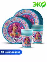 Набор бумажной одноразовой посуды для праздника My Little Pony-2 Мой маленький пони-2 (тарелка мал., стакан, по 12 шт.) ND Play