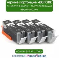 Картриджи для Canon TS704, TS6140, TS6240, TS6340, TS8140, TS8240, TS8340, TS9140, TS9540, TS9541C, TR7540 (PGI-480PGBK XXL Black), комплект 4 штуки