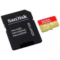 Карта памяти 64Gb - SanDisk Extreme Micro Secure Digital XC - Class 10 UHS-3 SDSQXA2-064G-GN6AA с переходником под SD (Оригинальная