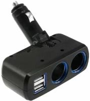 Разветвитель прикуривателя с подсветкой 1637 / 2 гнезда / 2 USB черный