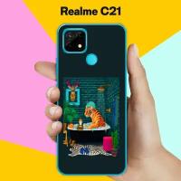 Силиконовый чехол на realme C21 Тигр в ванной / для Реалми С21