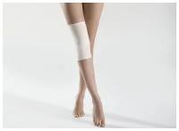 Наколенник повязка (бандаж) медицинская эластичная согревающая на колено со льном, размер M (3), цвет: светло-бежевый, 1 штука