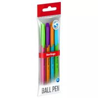 Ручки шариковые синие набор для школы 4 штуки/ комплект Berlingo "Triangle Fuze Stick" /линия письма 0,5 мм, smart ink (легкое, мягкое касание бумаги),/канцелярия для офиса