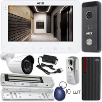Комплект видеодомофона Atix Белый с камерой видеонаблюдения и электромагнитным замком для дома, дачи и офиса