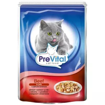 Влажный корм для кошек PreVital с говядиной 100 г (кусочки в желе)