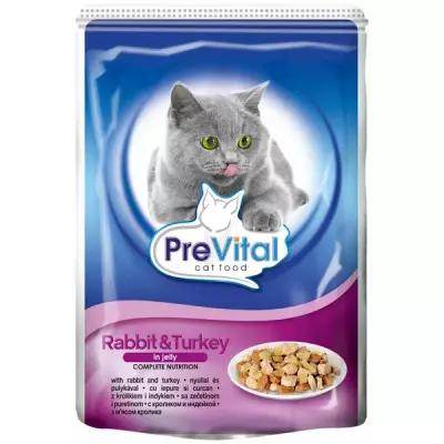 Влажный корм для кошек PreVital с кроликом, с индейкой 100 г (кусочки в желе)